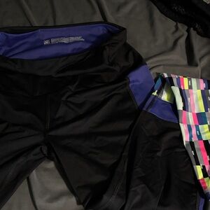 Victoria's Secret Black Leggings with Purple Waistband and Multicolor Side Panel